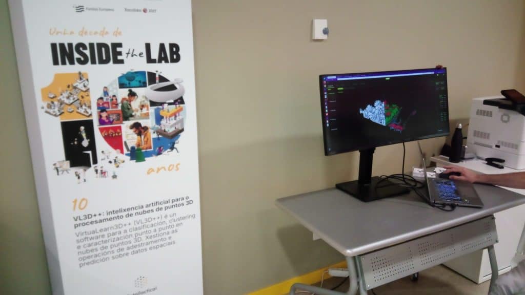 Cartel del 10 aniversario del Inside the Lab CITIUS y puesto de monitor